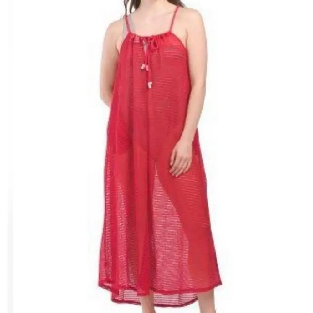 Haute Hippie Red Mesh Rope Strap Midi Cover Up Dress NWT S